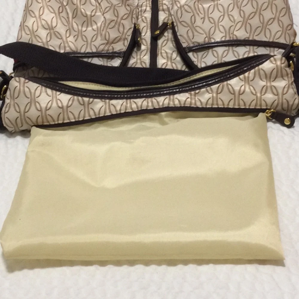 EUC Skip Hop Baby Diaper Bag Brown Cream Expandable Orange Center